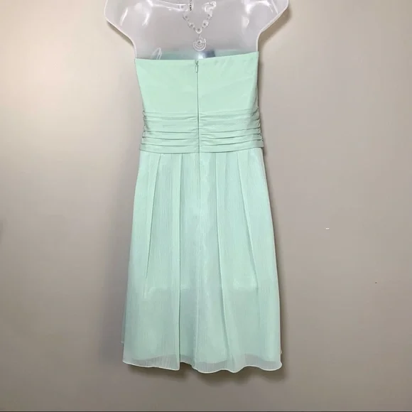David’s Bridal Sage Green Strapless Chiffon Cocktail Dress Wedding Party - Picture 7 of 11